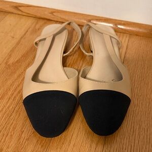 Elegant Beige and Black Women's Slingback Flats